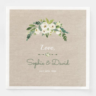 Serviette En Papier Mariage d'écriture moderne de Burlap Floral Blanc