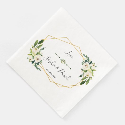 Serviette En Papier Mariage d'écriture moderne florale blanche (Coin)
