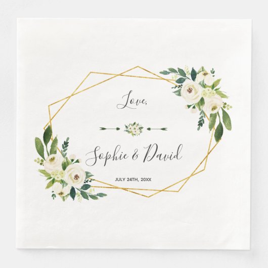 Serviette En Papier Mariage d'écriture moderne florale blanche (Devant)