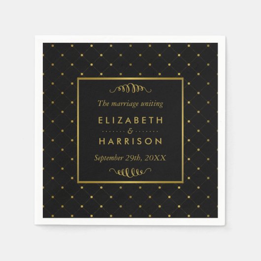 Serviette En Papier Mariage d'effet Black & Gold moderne (Devant)