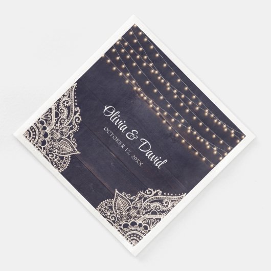 Serviette En Papier Mariage d'élégance rustique bleu nuit (Coin)