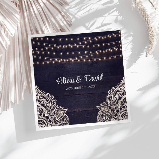 Serviette En Papier Mariage d'élégance rustique bleu nuit