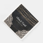 Serviette En Papier Mariage d'élégance rustique noir et blanc (Coin)