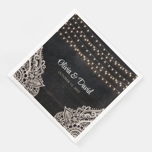 Serviette En Papier Mariage d'élégance rustique noir et blanc (Coin)