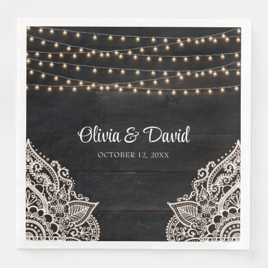 Serviette En Papier Mariage d'élégance rustique noir et blanc (Devant)