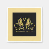 Serviette En Papier Mariage d'emblème Floral d'or (Devant)