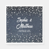 Serviette En Papier Mariage Denim Diamants Perles Bleu Couple (Devant)