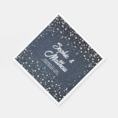 Serviette En Papier Mariage Denim Diamants Perles Bleu Couple (Coin)