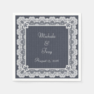 Serviette En Papier Mariage Dentelle Cadre bleu Denim