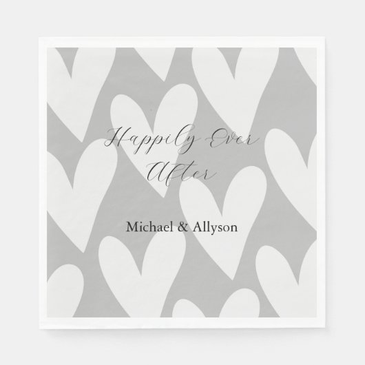 Serviette En Papier Mariage des Coeurs blancs gris (Devant)