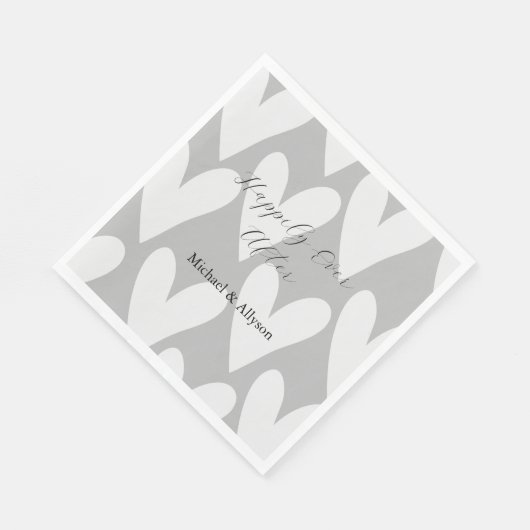 Serviette En Papier Mariage des Coeurs blancs gris (Coin)