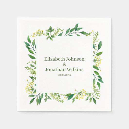 Serviette En Papier Mariage des herbes botaniques vertes de printemps (Devant)