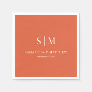 Serviette En Papier Mariage des initiaux Couple Orange du coucher de s