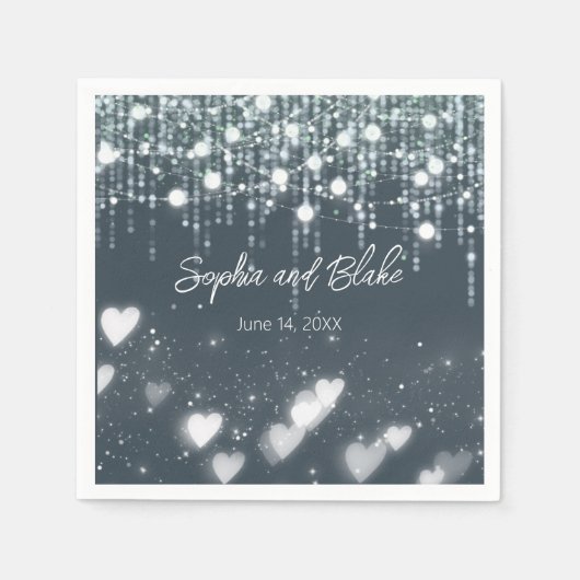 Serviette En Papier Mariage des lumières de pendage gris et blanc (Devant)