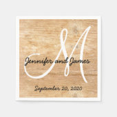 Serviette En Papier Mariage des noms de monogramme rustique bois (Devant)
