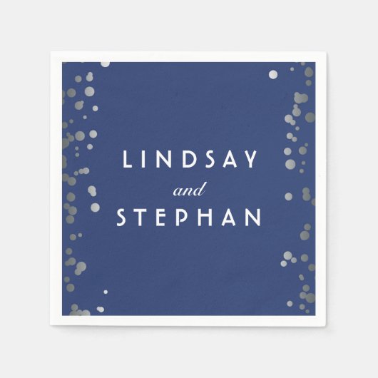 Serviette En Papier Mariage des points Confetti Marine et Argent (Devant)