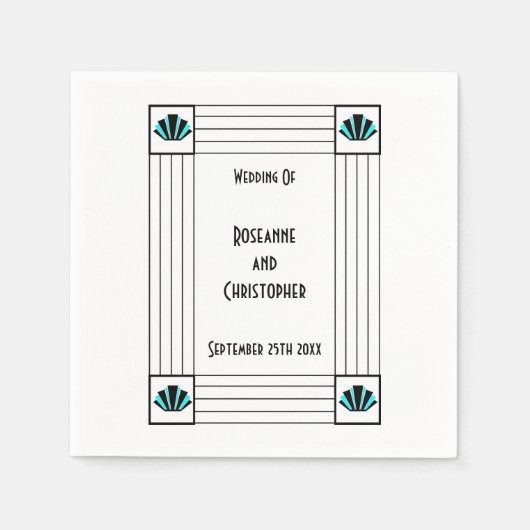 Serviette En Papier Mariage design Art déco bleu (Devant)