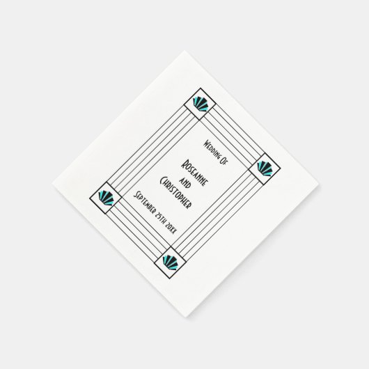 Serviette En Papier Mariage design Art déco bleu (Coin)