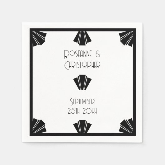 Serviette En Papier Mariage Design Art Déco Noir Et Blanc (Devant)