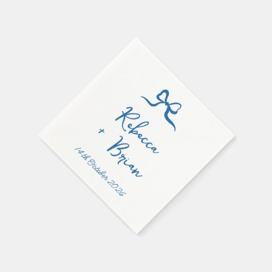 Serviette En Papier Mariage d'esquisse de ruban à ruban à main bleue (Coin)