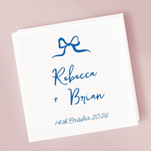 Serviette En Papier Mariage d'esquisse de ruban à ruban à main bleue