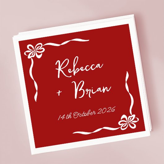 Serviette En Papier Mariage d'esquisse de ruban à ruban à main rouge