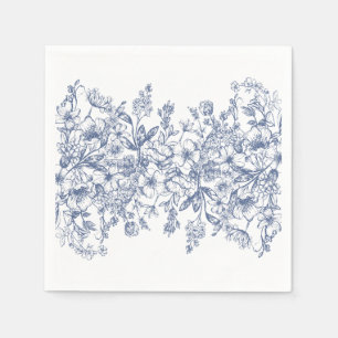 Serviette En Papier Mariage Dessert Floral Vintage Chinoiserie Bleu