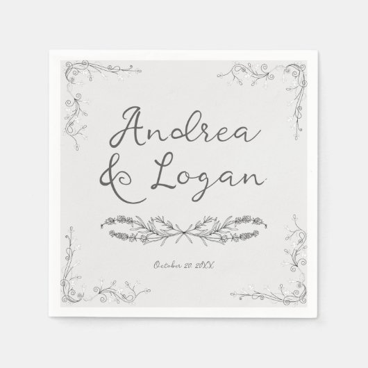 Serviette En Papier Mariage Dessiné à la Main Fantaisiste (Devant)