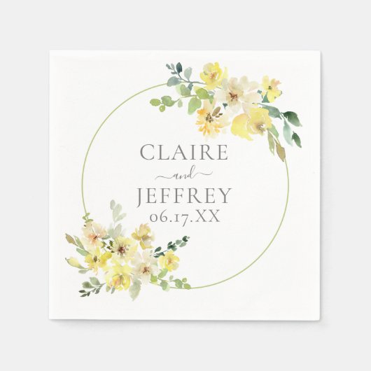 Serviette En Papier Mariage d'été Delicic Jaune Floral Sage Vert (Devant)