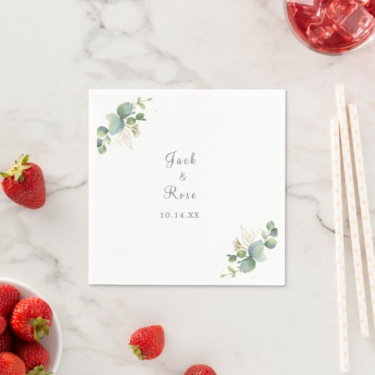 Serviette En Papier Mariage d'été Eucalyptus de verdure rustique. (En situation)