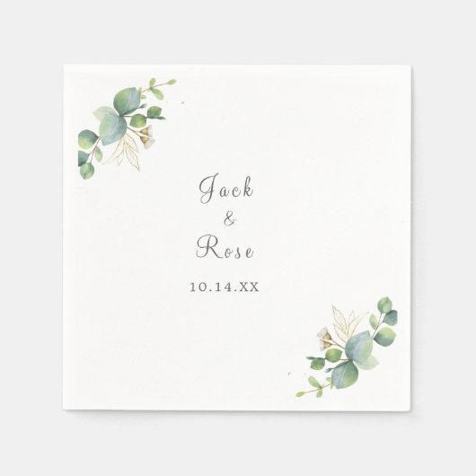 Serviette En Papier Mariage d'été Eucalyptus de verdure rustique. (Devant)