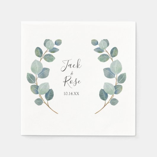 Serviette En Papier Mariage d'été Eucalyptus de verdure rustique. (Devant)