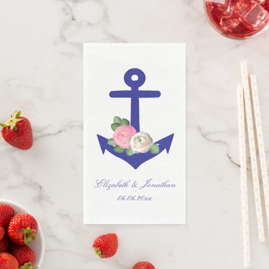 Serviette En Papier Mariage d'été floral marine (En situation)
