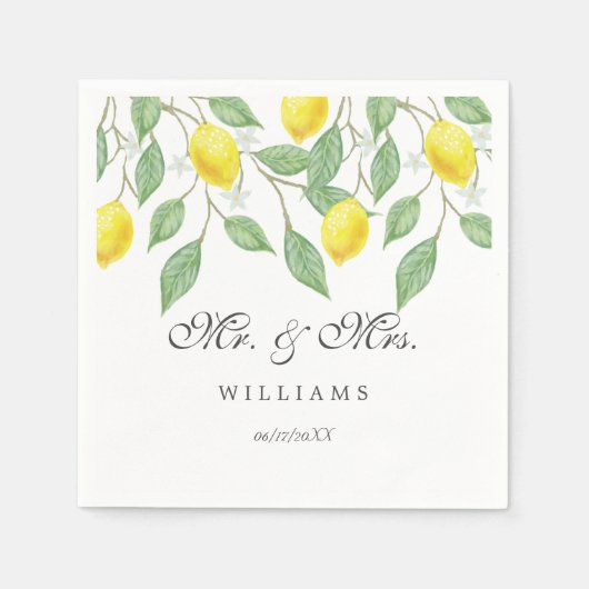 Serviette En Papier Mariage d'été moderne boho aquarelle citron (Devant)