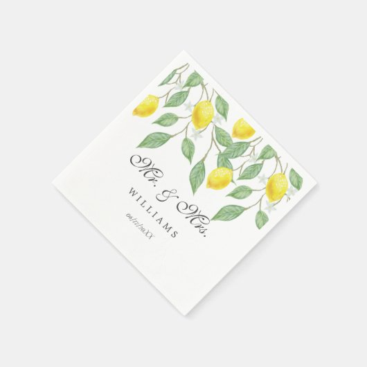 Serviette En Papier Mariage d'été moderne boho aquarelle citron (Coin)