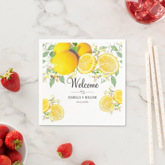 Serviette En Papier Mariage d'été moderne Lemon Boho (En situation)