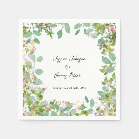 Serviette En Papier Mariage d'été romantique personnalisé Eucalyptus (Devant)