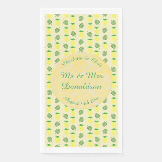 Serviette En Papier Mariage d'été tropical Ananas et Palm Feuille (Devant)