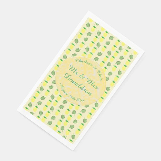 Serviette En Papier Mariage d'été tropical Ananas et Palm Feuille (Coin)