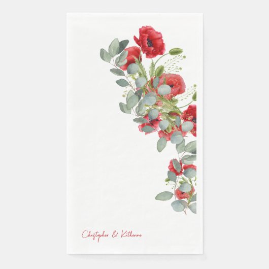 Serviette En Papier Mariage d'eucalyptus à la florale rouge (Devant)