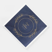 Serviette En Papier Mariage d'Eucalyptus bleu marine et or (Coin)