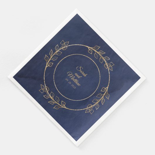 Serviette En Papier Mariage d'Eucalyptus bleu marine et or (Coin)
