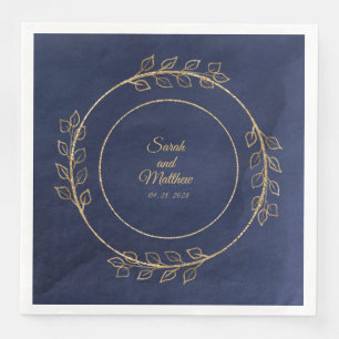 Serviette En Papier Mariage d'Eucalyptus bleu marine et or