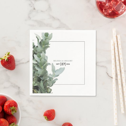 Serviette En Papier Mariage d'eucalyptus en argent (En situation)