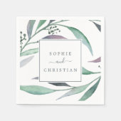 Serviette En Papier Mariage d'eucalyptus pourpre et vert (Devant)