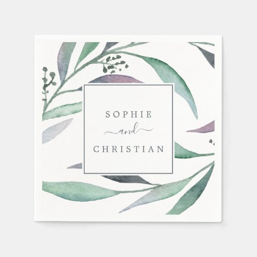 Serviette En Papier Mariage d'eucalyptus pourpre et vert (Devant)