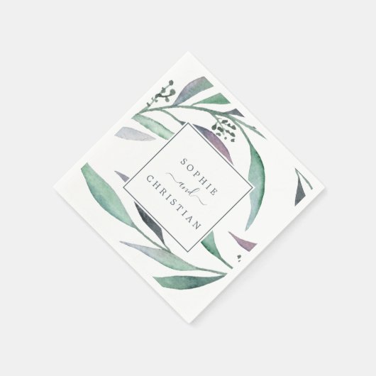 Serviette En Papier Mariage d'eucalyptus pourpre et vert (Coin)
