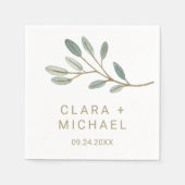 Serviette En Papier Mariage d'eucalyptus veiné or (Devant)