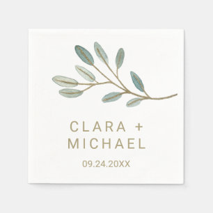 Serviette En Papier Mariage d'eucalyptus veiné or