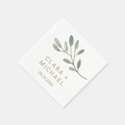 Serviette En Papier Mariage d'eucalyptus veiné or (Coin)